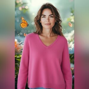 Sutton Cashmere Vibrant Pink V-Neck Sweater Size Medium